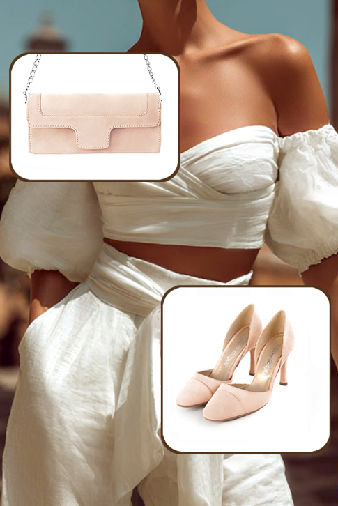 Dress pumps open arch in powder pink leather with high slim heels and round toe - Worn view